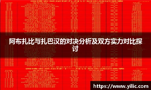 必一阿布扎比与扎巴汉的对决分析及双方实力对比探讨